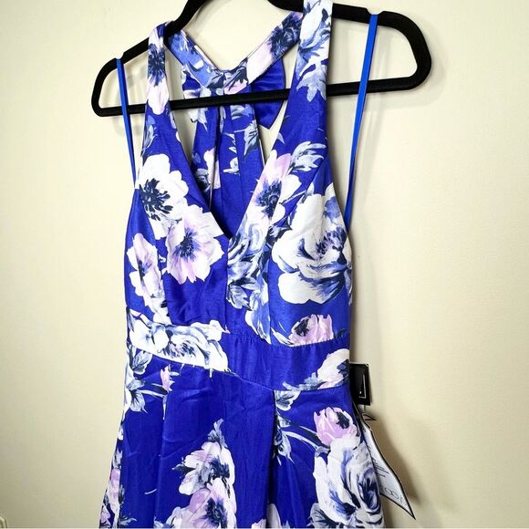 NWT City Studio Blue Floral Pocketed Formal Full Length Fit & Flare Gown 9 - Picture 3 of 12